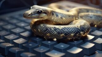 an AI-generated python on a keyboard