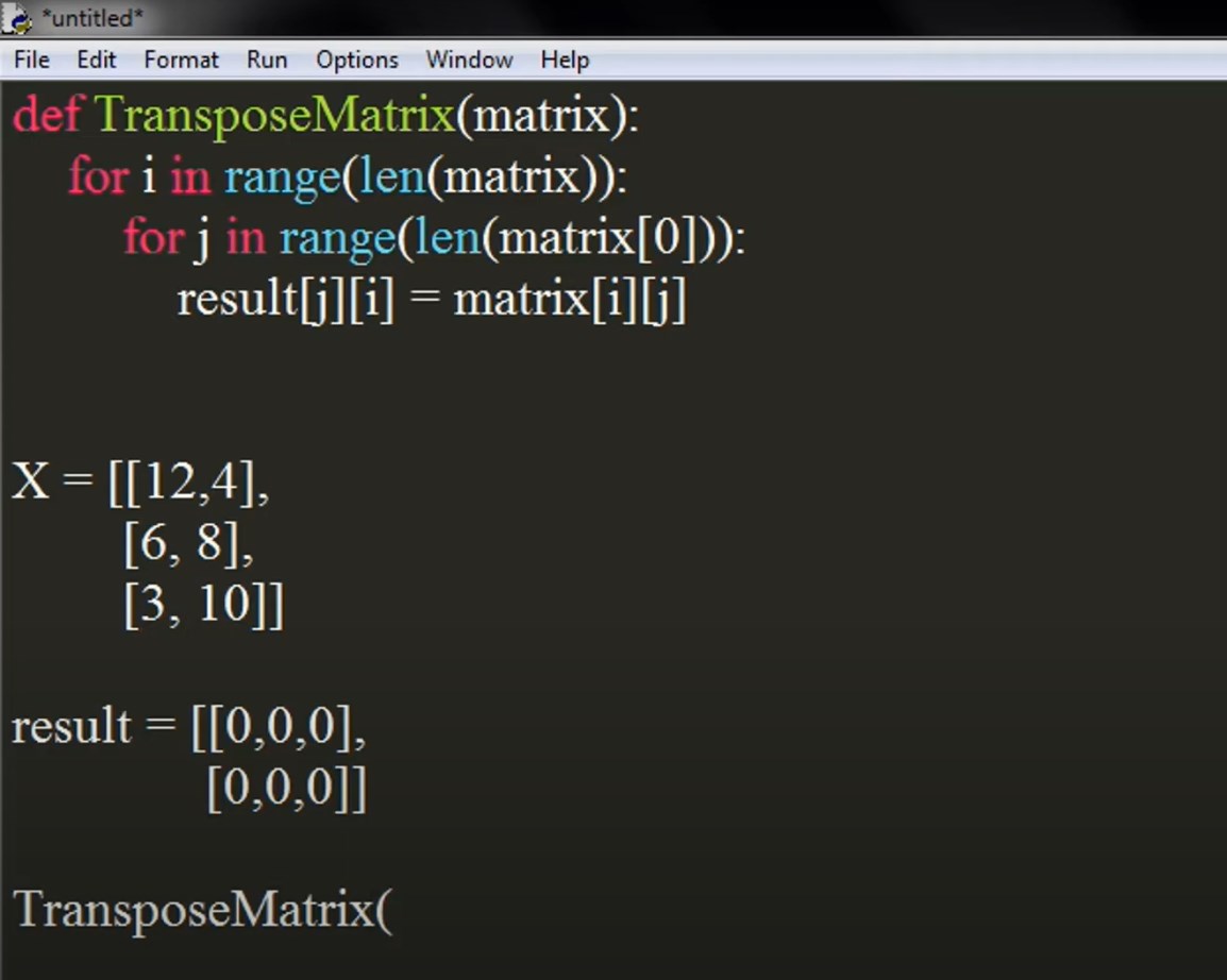 transposing a matrix in Python
