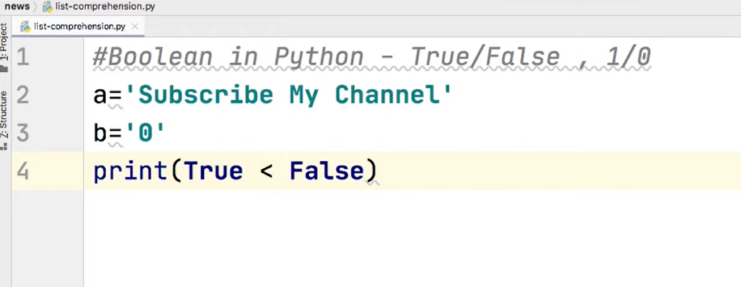 boolean in python - true<false coding