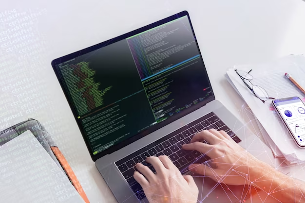 A person is engaged in programming