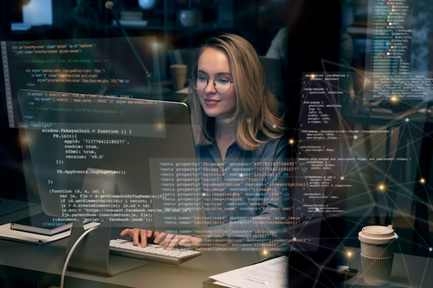 A girl is engaged in programming