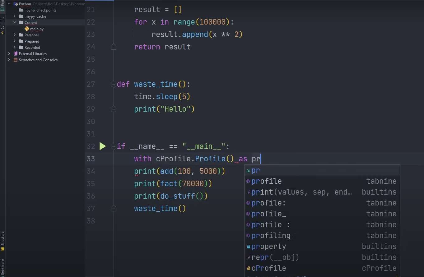 Process of code profiling with cprofile